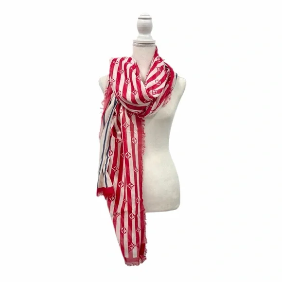 Louis Vuitton LV Escale Striped Red Blue Pareo Shawl M76193 SS20 Limited Edition